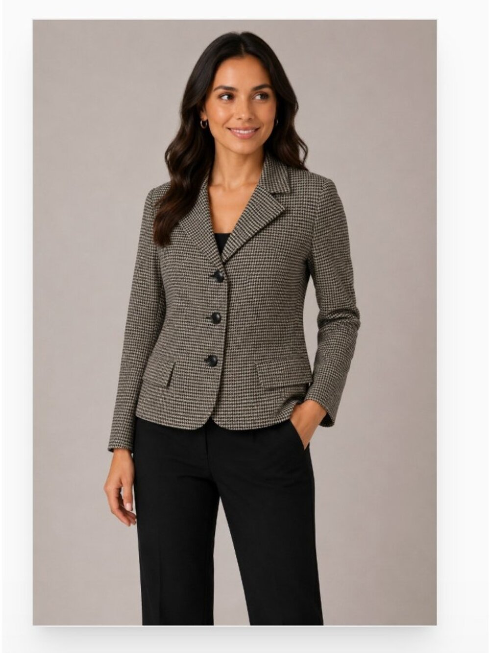 Boutique Moschino Blazer Womens 6 Black Houndstooth Three Button Short Jacket